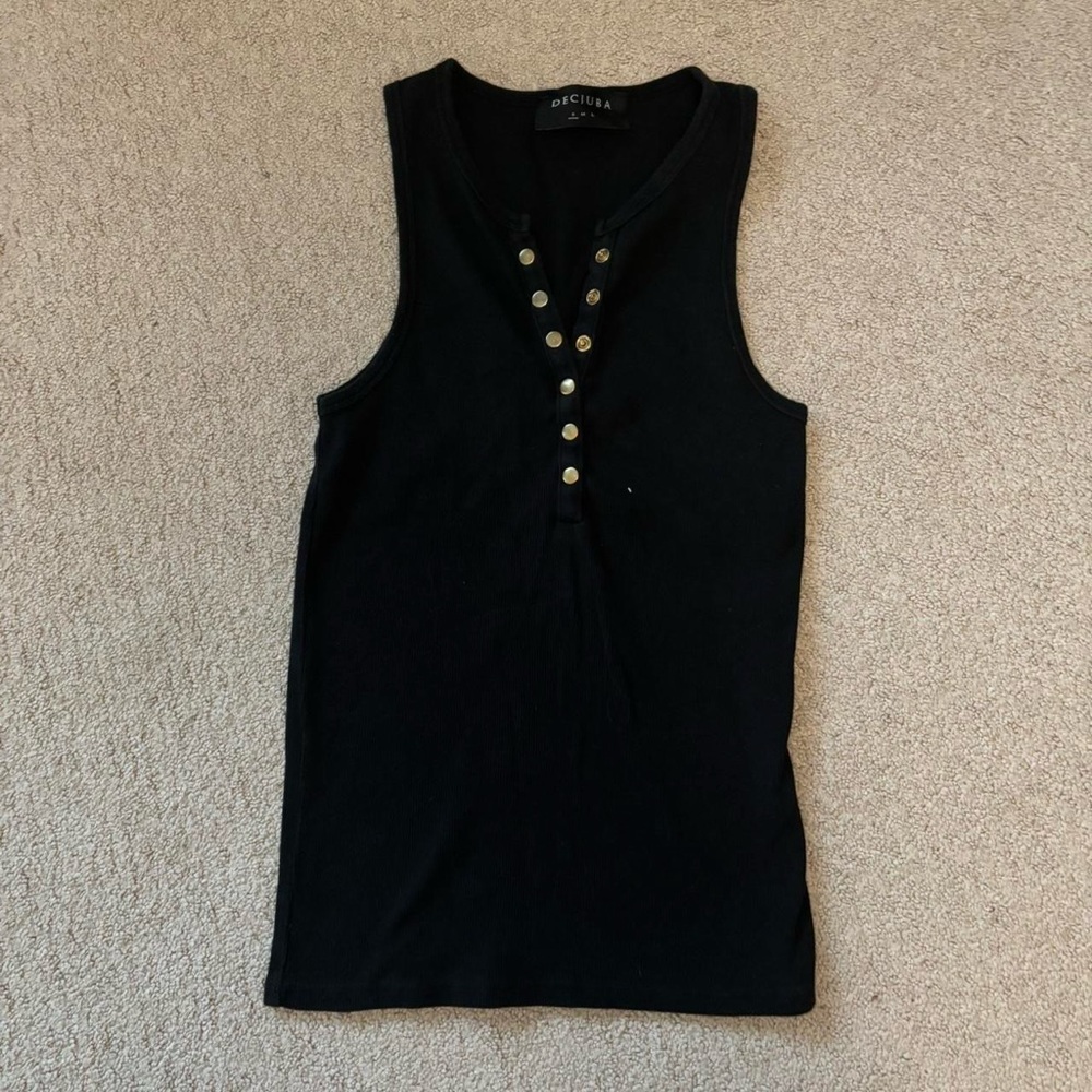 Black Tank Top with Gold Button Accents